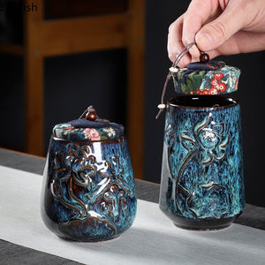 Ceramic Tea Caddy Sealed Jar Small Tea Box Portable Tea Can Storage Tank Candy Jars Food Container Tea Organizer Decorative Jar acacuss