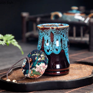 Ceramic Tea Caddy Tea Box Tea Container Storage Tank Sealed Jar Grain Tank Candy Jar Tea Organizer Tea Can Desktop Storage Box acacuss