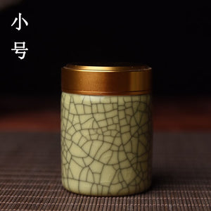Ceramic Tea Caddy with Metal Lid Travel Tea Can Convenient Small Tea Box Tea Container Storage Tank Tea Organizer Candy Jar acacuss