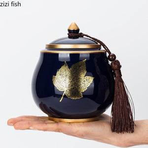 Ceramic Tea Jar Tea Caddy Tea Box Storage Organizer Tea Container Moisture-proof Sealed Tank Storage Tank Candy Jar Storage Box acacuss