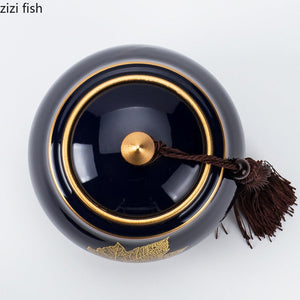 Ceramic Tea Jar Tea Caddy Tea Box Storage Organizer Tea Container Moisture-proof Sealed Tank Storage Tank Candy Jar Storage Box acacuss