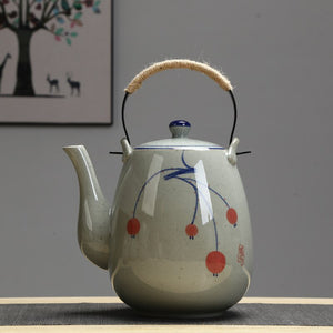 Ceramic big teapot hand-painted retro teapot cooler kettle iron handle lifting pot restaurant kettle household acacuss