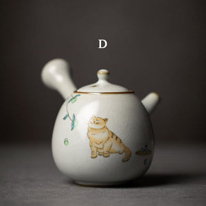 Ceramic kyusu teapot cute cat tea pot chinese kung fu tea set 250ml acacuss