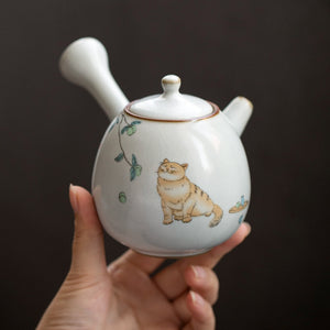 Ceramic kyusu teapot cute cat tea pot chinese kung fu tea set 250ml acacuss