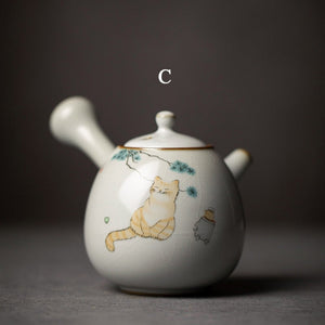 Ceramic kyusu teapot cute cat tea pot chinese kung fu tea set 250ml acacuss