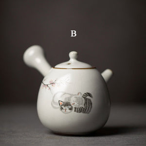 Ceramic kyusu teapot cute cat tea pot chinese kung fu tea set 250ml acacuss