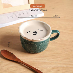 Ceramics Cute Cat Cup Shiba Inu Coffee Cups Mug with Lid Personality Gift Household Cartoon Kawaii Kids Breakfast Oat Milk Mugs acacuss