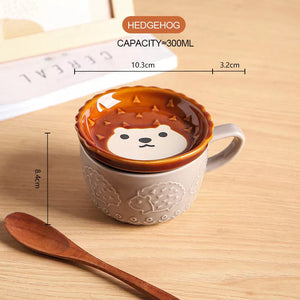 Ceramics Cute Cat Cup Shiba Inu Coffee Cups Mug with Lid Personality Gift Household Cartoon Kawaii Kids Breakfast Oat Milk Mugs acacuss