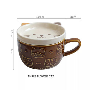 Ceramics Cute Cat Cup Shiba Inu Coffee Cups Mug with Lid Personality Gift Household Cartoon Kawaii Kids Breakfast Oat Milk Mugs acacuss