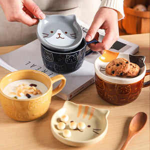 Ceramics Cute Cat Cup Shiba Inu Coffee Cups Mug with Lid Personality Gift Household Cartoon Kawaii Kids Breakfast Oat Milk Mugs acacuss