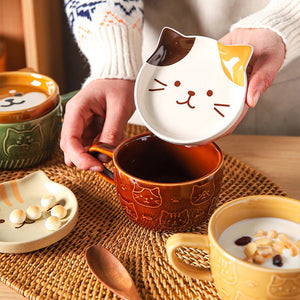 Ceramics Cute Cat Cup Shiba Inu Coffee Cups Mug with Lid Personality Gift Household Cartoon Kawaii Kids Breakfast Oat Milk Mugs acacuss