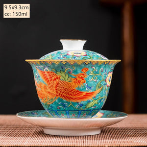 Ceramics Sancai Gaiwan Bowl Dragon and Phoenix Master Cup Tea Cup Handmade Enamel Color Tea Bowl High-end Respect Tea Set acacuss
