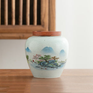 Ceramics Tea Caddy Landscape Pattern Large Capacity Household Storage Tank Travel Tea Bag Sealed Tea Jar Coffee Powder Canister acacuss