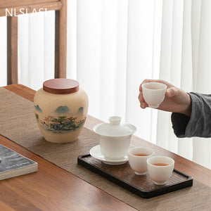 Ceramics Tea Caddy Landscape Pattern Large Capacity Household Storage Tank Travel Tea Bag Sealed Tea Jar Coffee Powder Canister acacuss