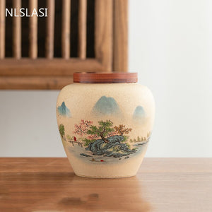 Ceramics Tea Caddy Landscape Pattern Large Capacity Household Storage Tank Travel Tea Bag Sealed Tea Jar Coffee Powder Canister acacuss