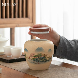 Ceramics Tea Caddy Landscape Pattern Large Capacity Household Storage Tank Travel Tea Bag Sealed Tea Jar Coffee Powder Canister acacuss