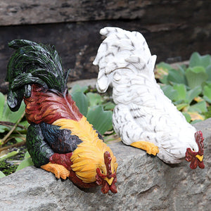Chicken Statue Yard Art Decor Garden Sculptures Resin Hen Rooster Ornaments Indoor Outdoor Plug Statues Backyard Lawn Decoration acacuss
