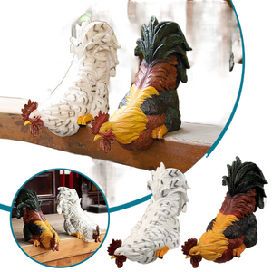 Chicken Statue Yard Art Decor Garden Sculptures Resin Hen Rooster Ornaments Indoor Outdoor Plug Statues Backyard Lawn Decoration acacuss