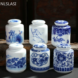 Chinese Blue and White Porcelain Ceramics Tea Caddy Tieguanyin Sealed Containers Travel Tea Bag Storage Box Coffee Canister acacuss