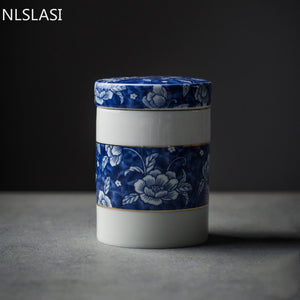 Chinese Blue and White Porcelain Sealed Tea Caddy Household Ceramics Storage Tank Travel Tea Bag Kitchen Spice Organizer acacuss
