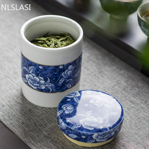 Chinese Blue and White Porcelain Sealed Tea Caddy Household Ceramics Storage Tank Travel Tea Bag Kitchen Spice Organizer acacuss
