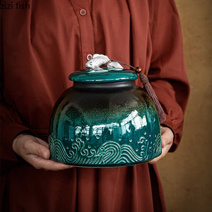 Chinese Ceramic Tea Cans Large Airtight Jar Tea Box Storage Jar Tea Caddy Tea Container Food Organizer Candy Jars Storage Bottle acacuss