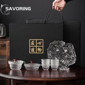 Chinese GlassTea Set Kung Fu Porcelain Tea Cup Pot Set Tortoise Teapot Kungfu Teaset Puer Oolong Tea Ceremony Teaware Gift Box acacuss