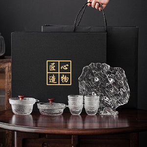 Chinese GlassTea Set Kung Fu Porcelain Tea Cup Pot Set Tortoise Teapot Kungfu Teaset Puer Oolong Tea Ceremony Teaware Gift Box acacuss