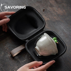 Chinese Gourd Persimmon Travel Tea Set 1 Pot 3 Cups Tea Tureen Kung Fu Tea Set Tea Maker Set Portable Ceramic Quick Cup Gift acacuss