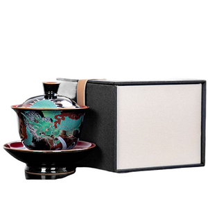 Chinese Green Dragon Gaiwan Wired Enamel Ceramic Jucai Tea Bowl Vintage Palace Style Kung Fu Tea Set Luxurious Business Gifts acacuss