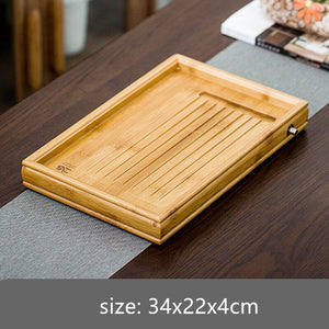 Chinese Natural Bamboo tea tray Drainage water storage Dual-use Living room Tea table Accessories Household Tea Board Chahai acacuss