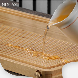 Chinese Natural Bamboo tea tray Drainage water storage Dual-use Living room Tea table Accessories Household Tea Board Chahai acacuss