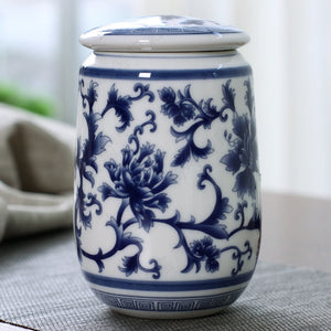 Chinese Palace Blue and White Porcelain Tea Caddy Portable Ceramics Sealed Containers Travel Tea Bag Storage Box Coffee Canister acacuss