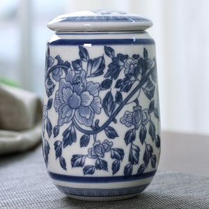 Chinese Palace Blue and White Porcelain Tea Caddy Portable Ceramics Sealed Containers Travel Tea Bag Storage Box Coffee Canister acacuss