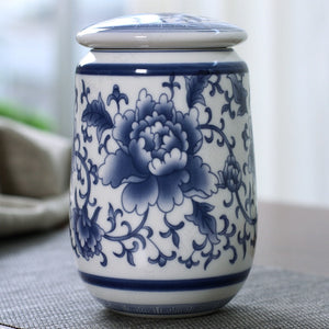 Chinese Palace Blue and White Porcelain Tea Caddy Portable Ceramics Sealed Containers Travel Tea Bag Storage Box Coffee Canister acacuss