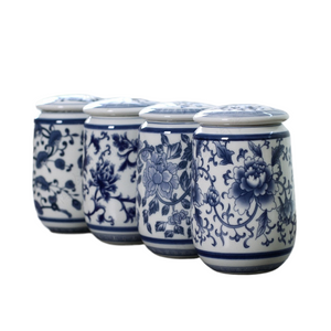 Chinese Palace Blue and White Porcelain Tea Caddy Portable Ceramics Sealed Containers Travel Tea Bag Storage Box Coffee Canister acacuss