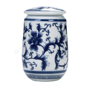 Chinese Palace Blue and White Porcelain Tea Caddy Portable Ceramics Sealed Containers Travel Tea Bag Storage Box Coffee Canister acacuss