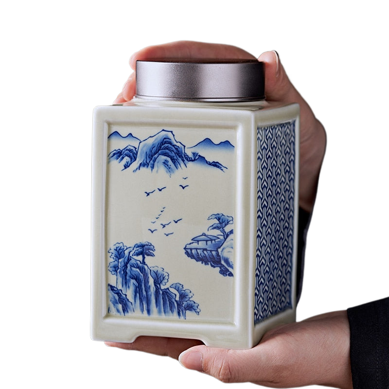 Chinese Square Ceramics Tea Caddy Oolong Tieguanyin Containers
