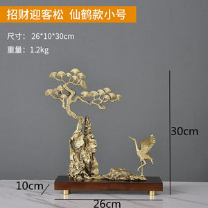 Chinese Style Brass Ornaments Welcoming Pine Statue Sculpture Household Accessories Living Room Decoration Crafts Figurines Gift acacuss