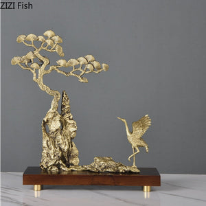Chinese Style Brass Ornaments Welcoming Pine Statue Sculpture Household Accessories Living Room Decoration Crafts Figurines Gift acacuss