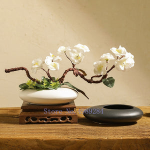 Chinese Style Ceramics Vase Flower Pot Black White Cobblestone Deformation Flower Arrangement Accessories Modern Home Decoration acacuss