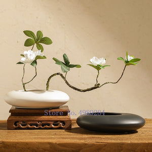 Chinese Style Ceramics Vase Flower Pot Black White Cobblestone Deformation Flower Arrangement Accessories Modern Home Decoration acacuss