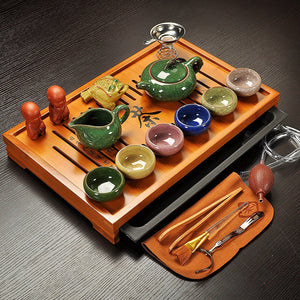 Chinese Tea Set with Tray Gaiwan Infusers Teapot Kit Chinese Luxury Kung Fu Tea Cup Set Complete Gift Kitchen Te Teapot Teaware acacuss