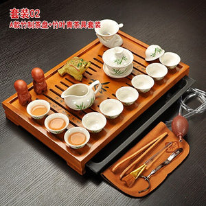 Chinese Tea Set with Tray Gaiwan Infusers Teapot Kit Chinese Luxury Kung Fu Tea Cup Set Complete Gift Kitchen Te Teapot Teaware acacuss