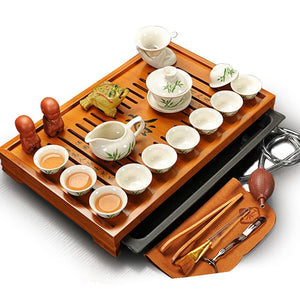 Chinese Tea Set with Tray Gaiwan Infusers Teapot Kit Chinese Luxury Kung Fu Tea Cup Set Complete Gift Kitchen Te Teapot Teaware acacuss