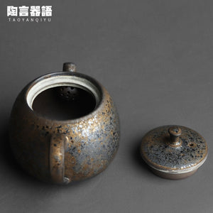 Chinese style retro stoneware persimmon shape hand-held teapot, handmade pottery kiln, personalized tea maker acacuss
