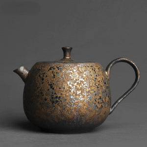 Chinese style retro stoneware persimmon shape hand-held teapot, handmade pottery kiln, personalized tea maker acacuss