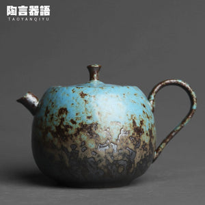 Chinese style retro stoneware persimmon shape hand-held teapot, handmade pottery kiln, personalized tea maker acacuss