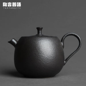 Chinese style retro stoneware persimmon shape hand-held teapot, handmade pottery kiln, personalized tea maker acacuss