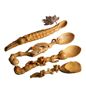 Chinese zen tea spoon Handmade craft wood carving acacuss